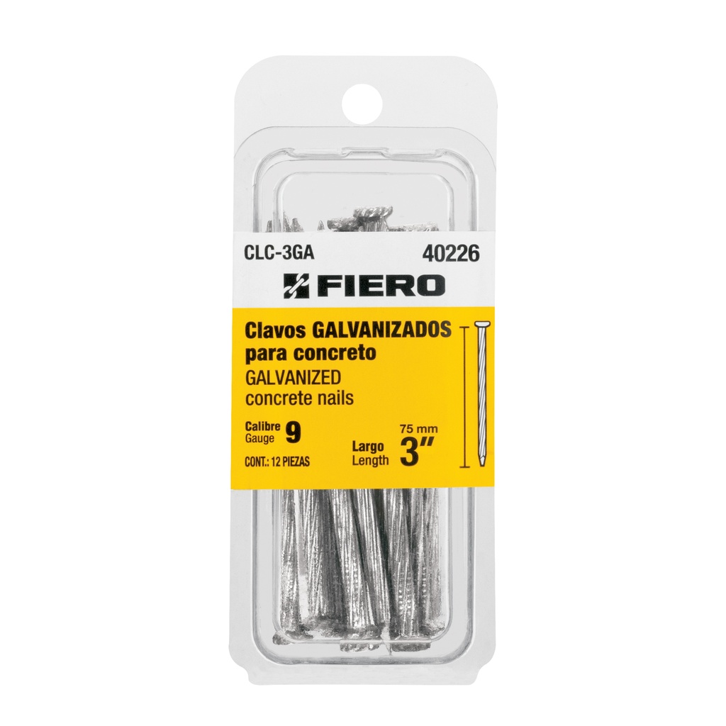 Blíster con 12 clavos galvanizados para concreto 3', Fiero - Pag 744, 761