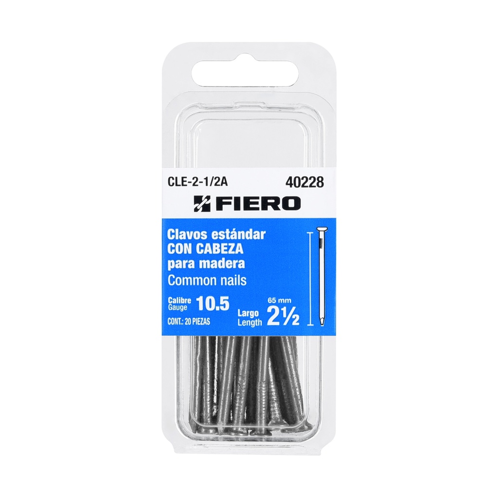 Blíster con 20 clavos estándar 2-1/2' con cabeza, Fiero - Pag 744, 761