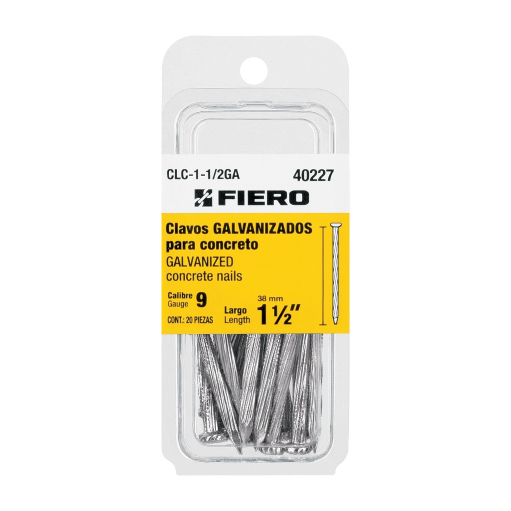 Blíster con 20 clavos galvanizados p/concreto 1-1/2', Fiero - Pag 744, 761