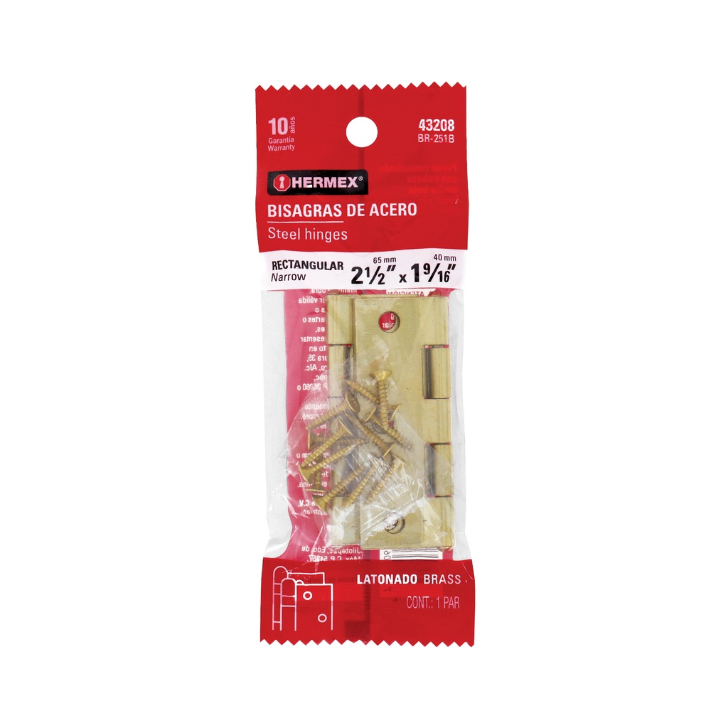 Bolsa con 2 bisagras rectangulares 2-1/2', acero latonado - Pag 768