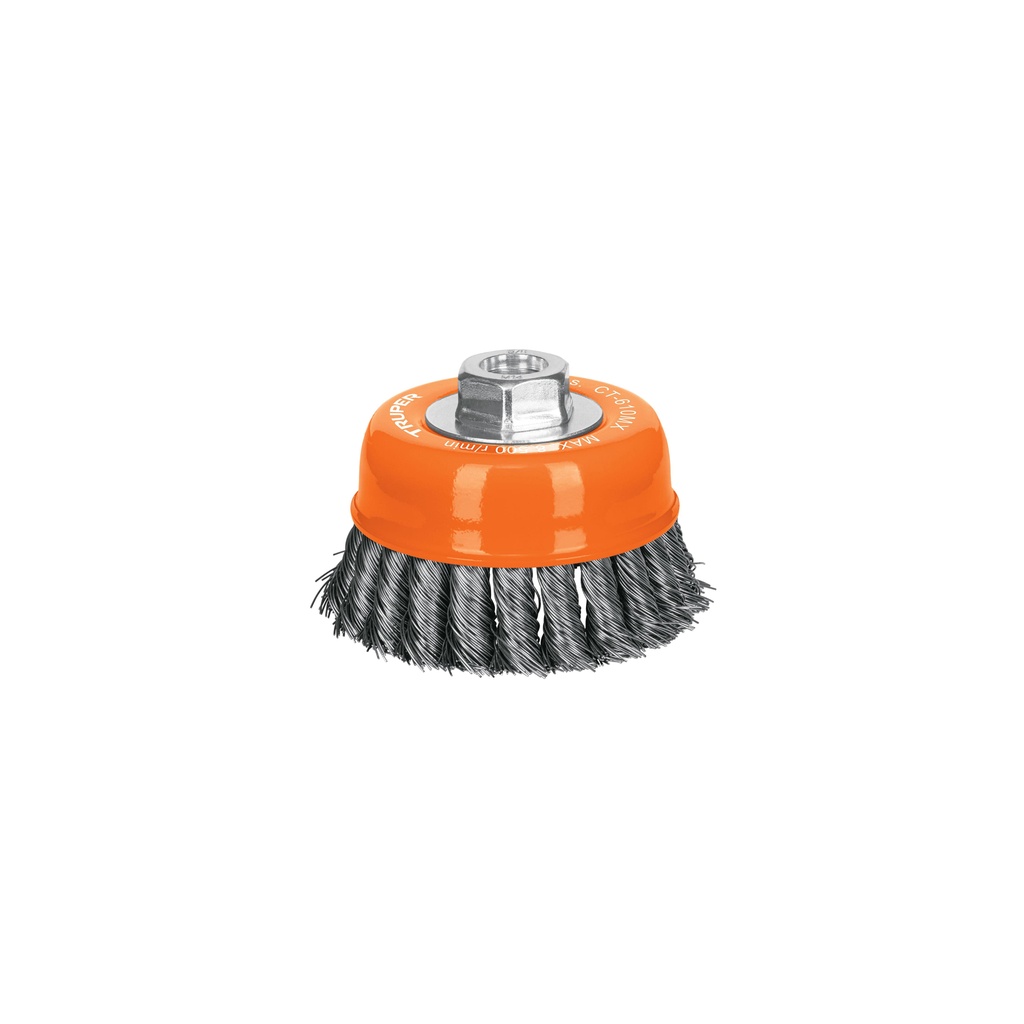 Carda copa 4' alambre trenzado grueso, eje M14, Truper - Pag 90