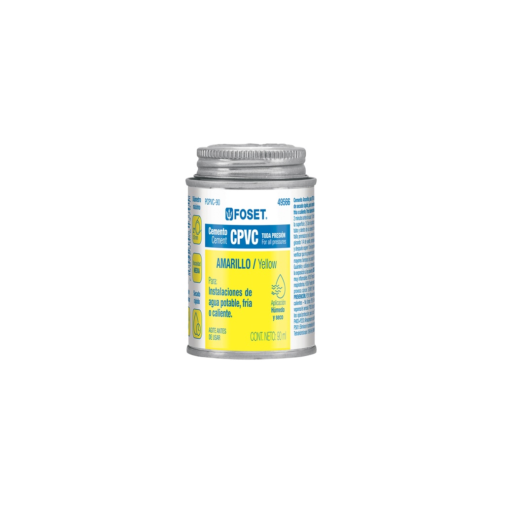 Cemento para CPVC en bote de 90 ml, baja presión, Foset - Pag 695