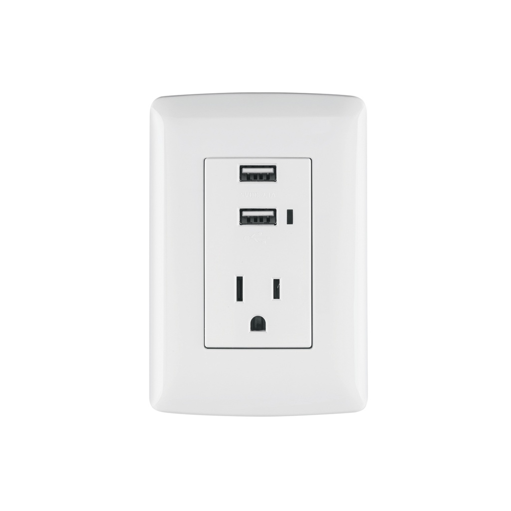Contacto aterrizado + 2 puertos USB, blanco, línea Italiana - Pag 521