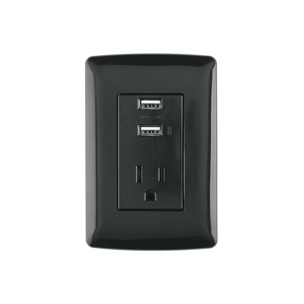 Contacto aterrizado + 2 puertos USB, negro, línea Italiana - Pag 521