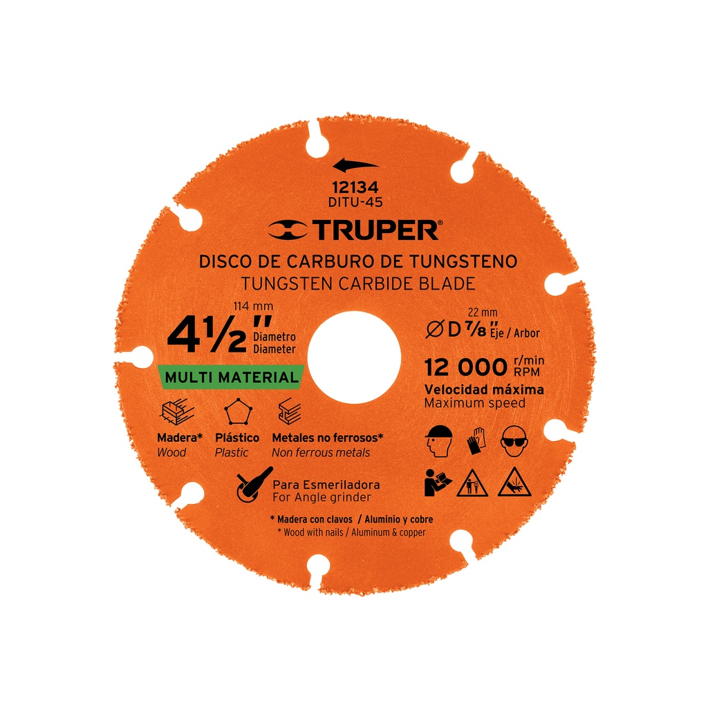 Disco 4-1/2' multimaterial de carburo de tungsteno, Truper - Pag 186