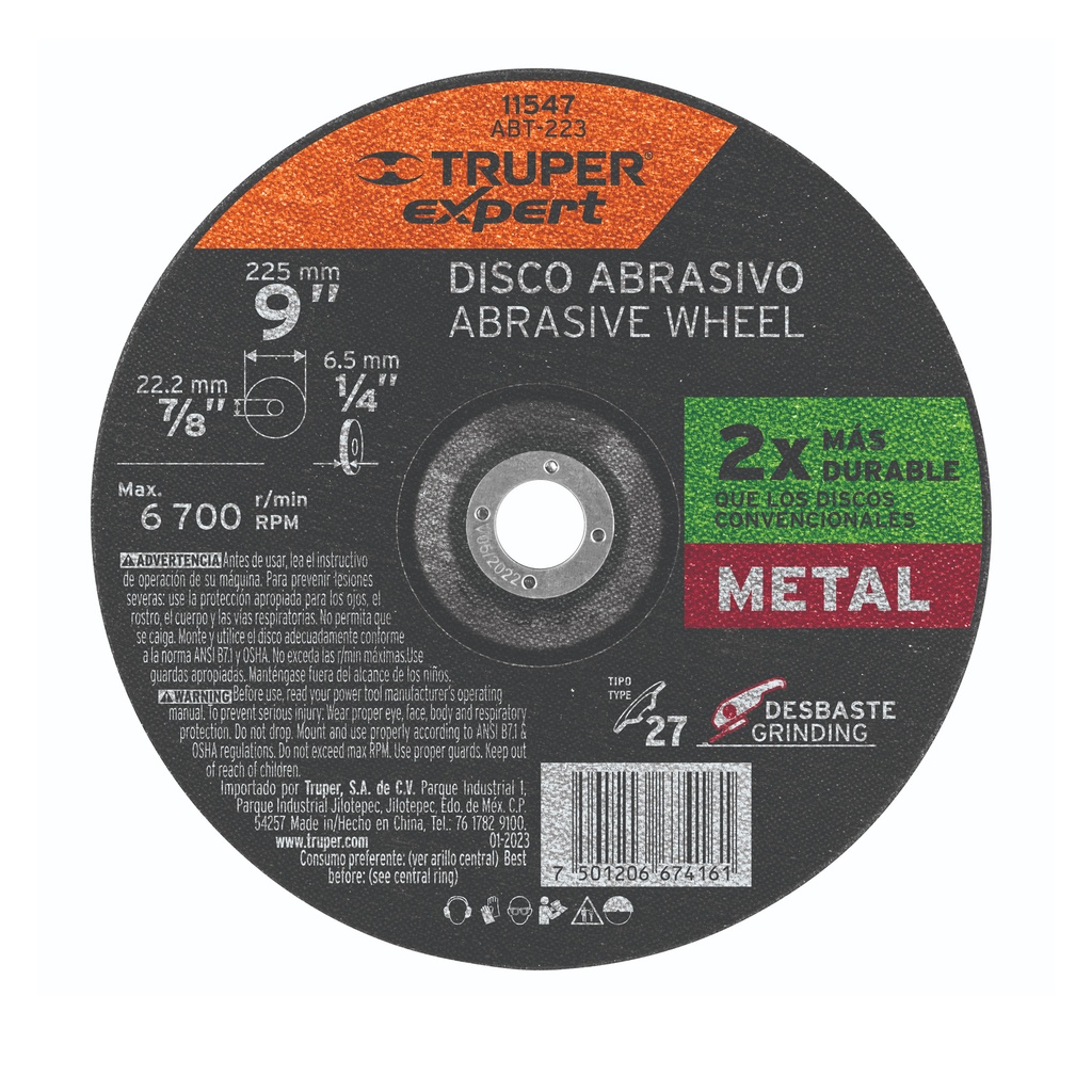 Disco Tipo 27 de 9' x 6.4 mm desbaste de metal, Expert - Pag 188