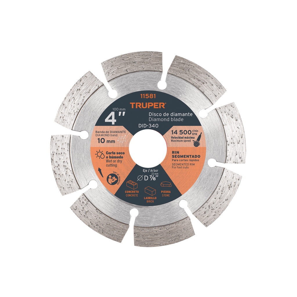 Disco de diamante de 4' x 2.1 mm rin segmentado, Truper - Pag 184