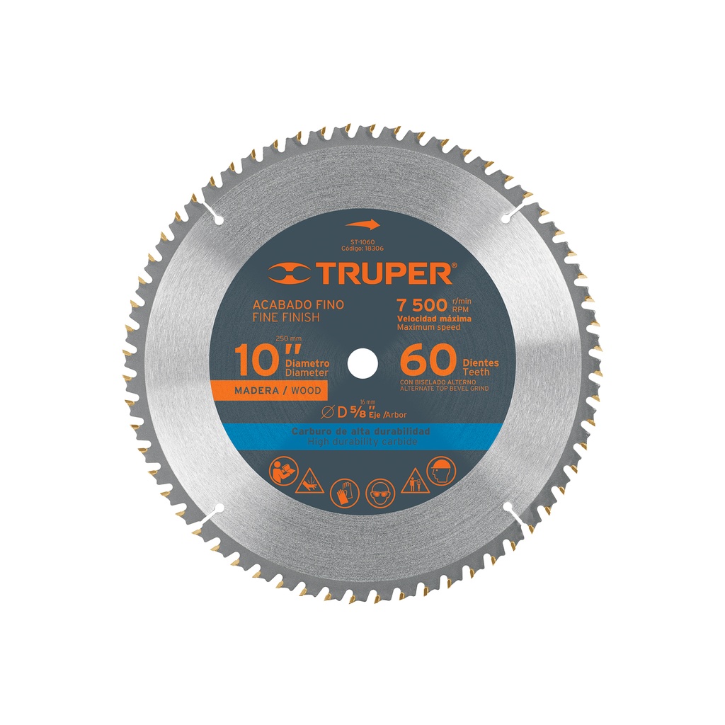 Disco sierra 10' para madera, 60 dientes centro 5/8', Truper - Pag 183