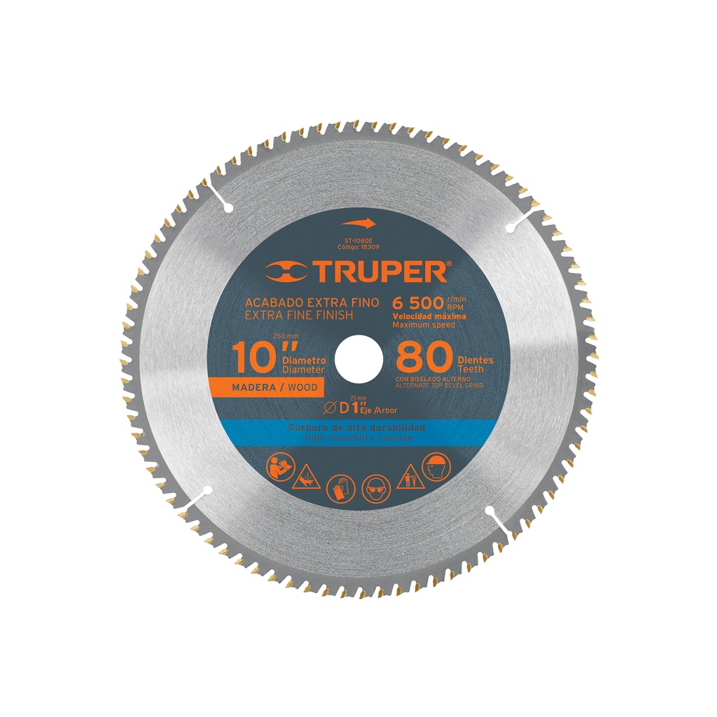 Disco sierra 10' para madera, 80 dientes centro 1', Truper - Pag 183