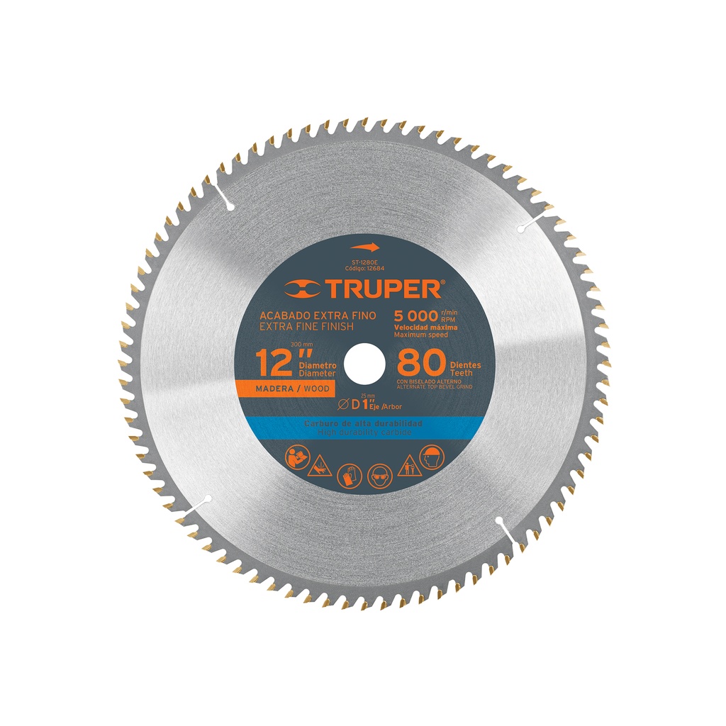 Disco sierra 12' para madera, 80 dientes centro 1', Truper - Pag 183