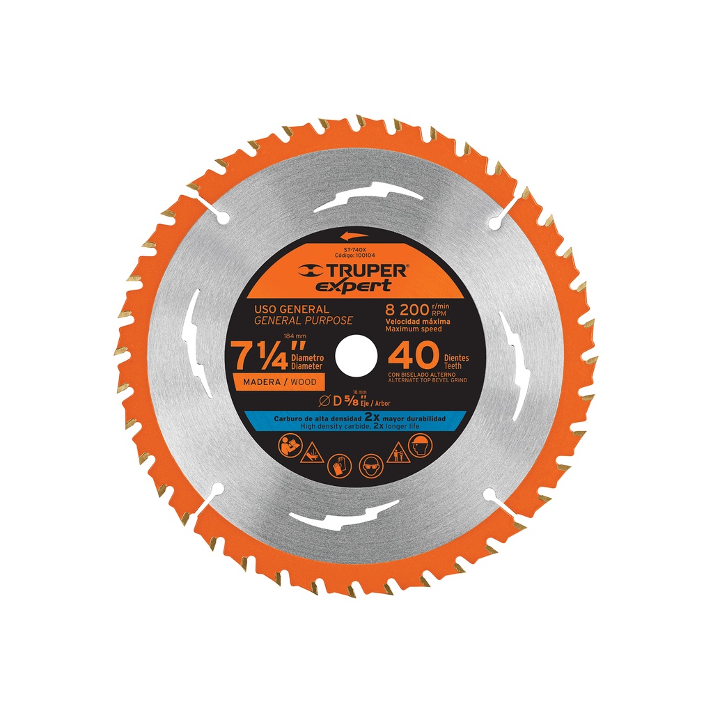 Disco sierra 7-1/4' p/madera, 40 dientes centro 5/8', Expert - Pag 182
