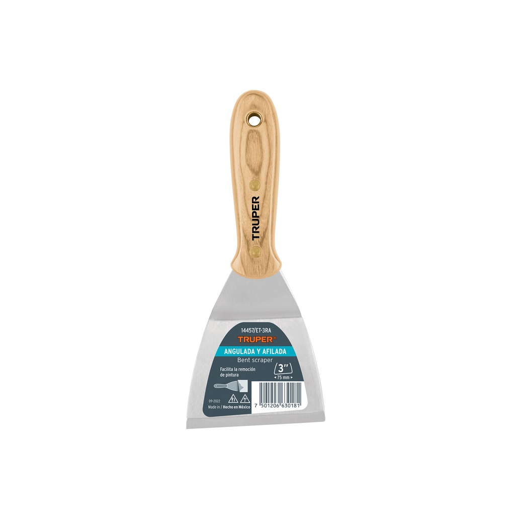 Espátula afilada y angulada 3' con mango de madera, Truper - Pag 200