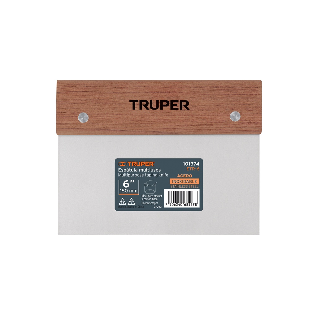 Espátula rectangular 6' x 3' acero inoxidable, mango madera - Pag 201