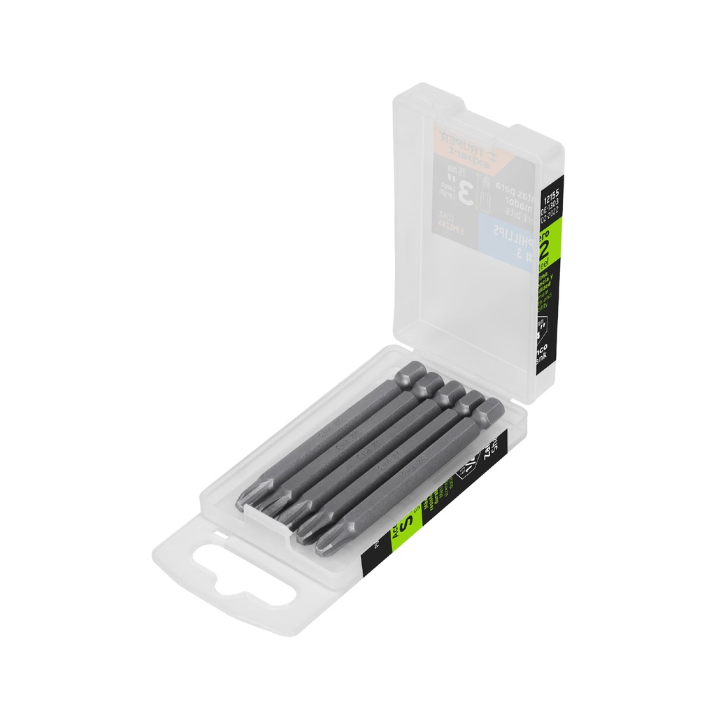 Estuche con 5 puntas de cruz PH3 largo 3', Truper Expert - Pag 419
