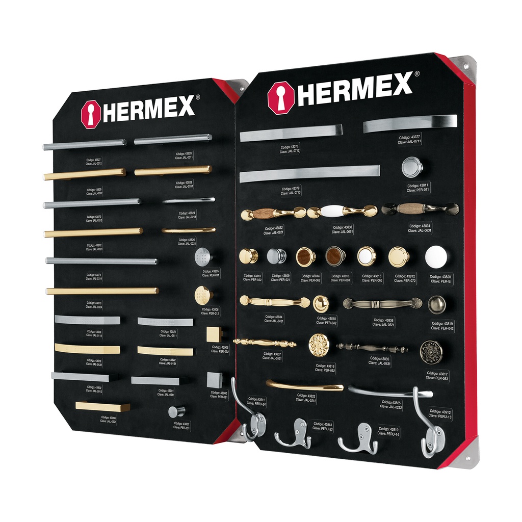 Exhibidor con jaladeras y perillas, 2 tableros, Hermex - Pag 796, 812