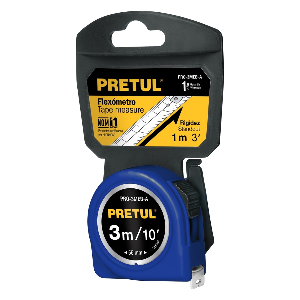 Flexómetro azul 3 m cinta 13 mm, en tarjeta, Pretul - Pag 208