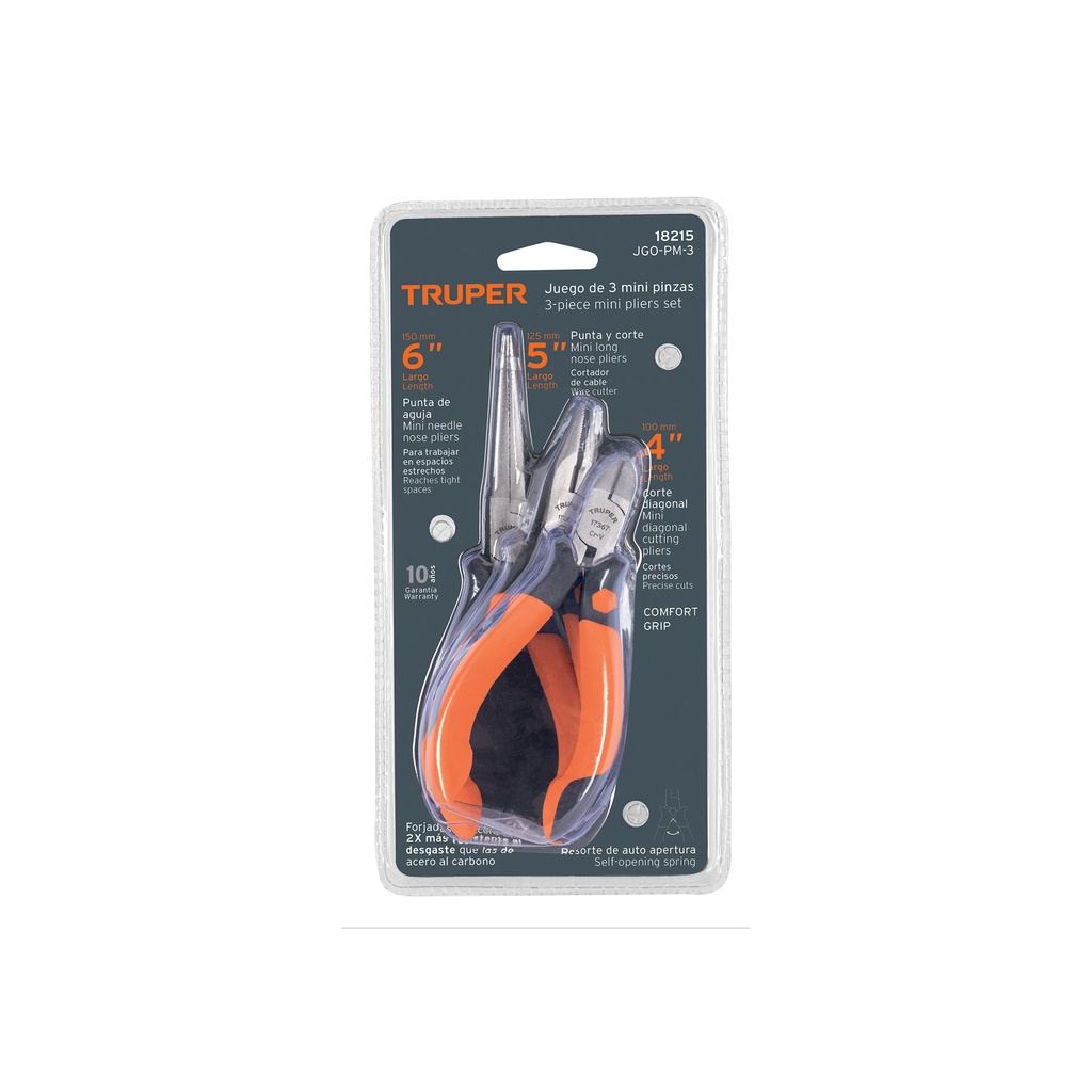 Juego de 3 mini pinzas mango Comfort Grip, Truper - Pag 406