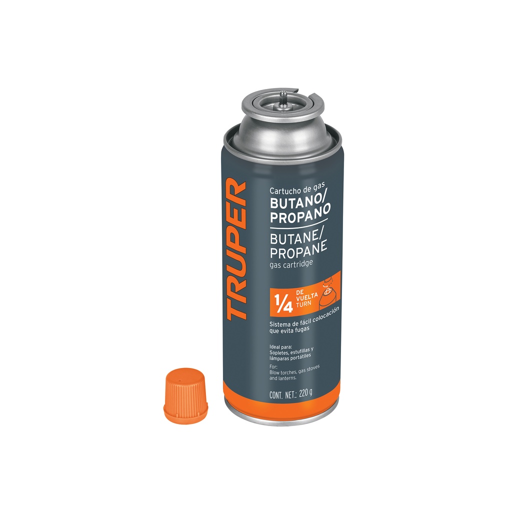 Lata de gas de 220 g válvula de 1/4 de vuelta, Truper - Pag 485