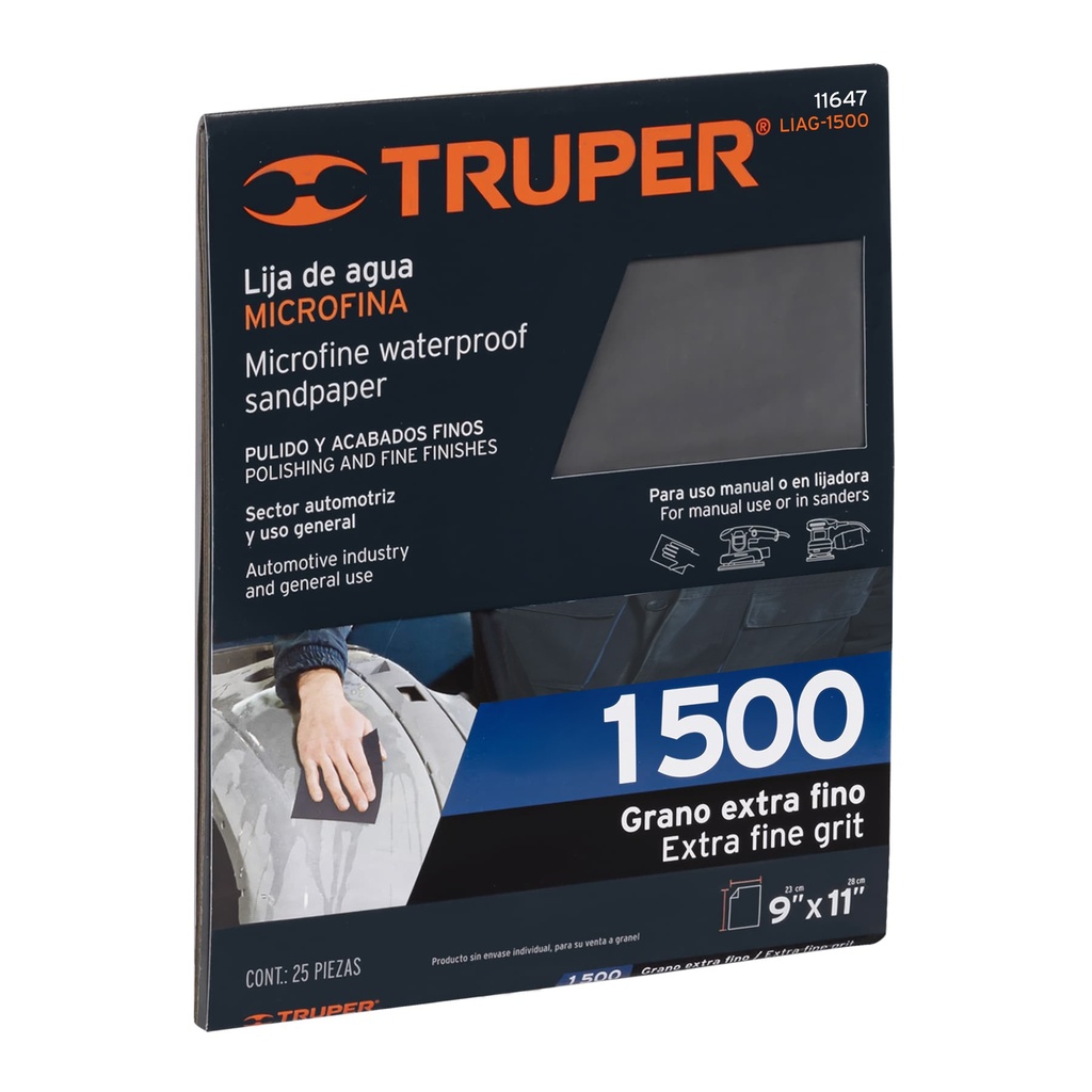 Lija de agua grano 1500 microfina carburo de silicio, Truper - Pag 251