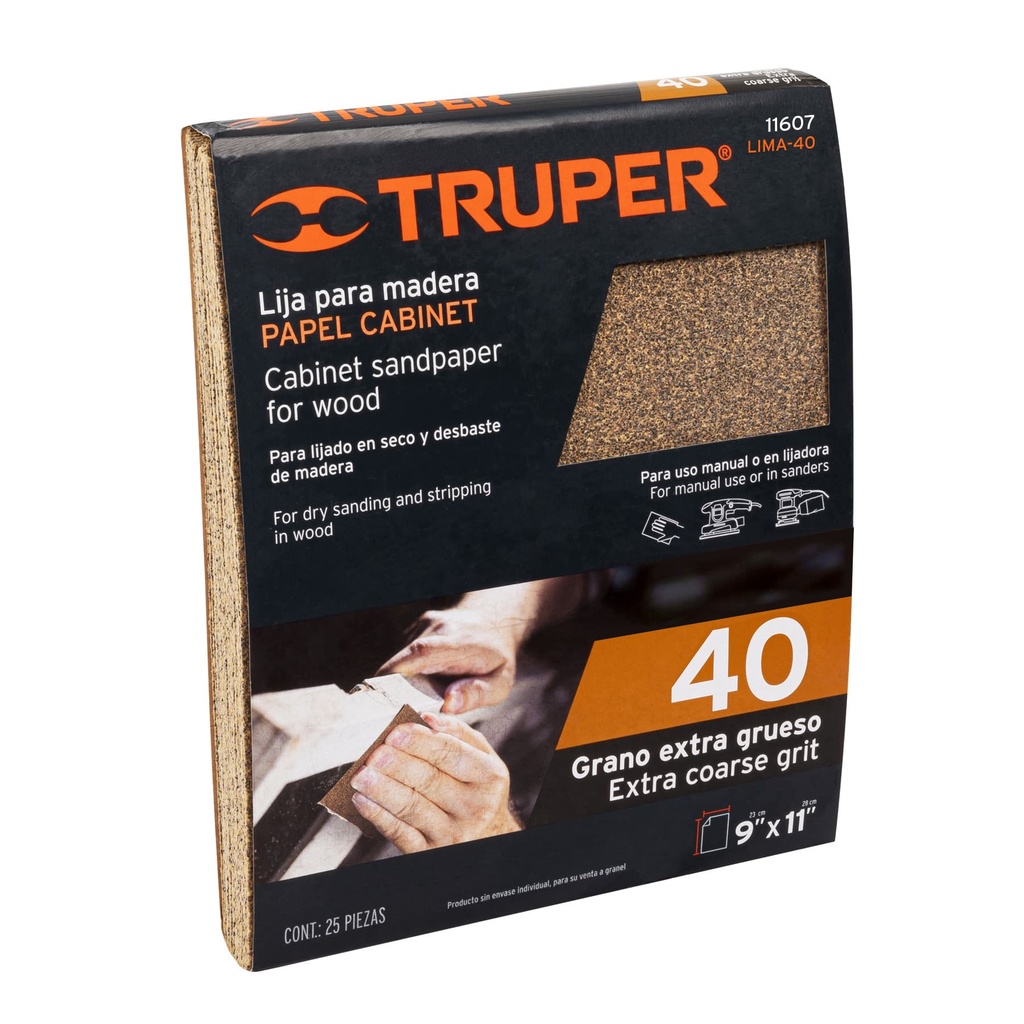 Lija para madera papel cabinet, grano 40, Truper - Pag 251