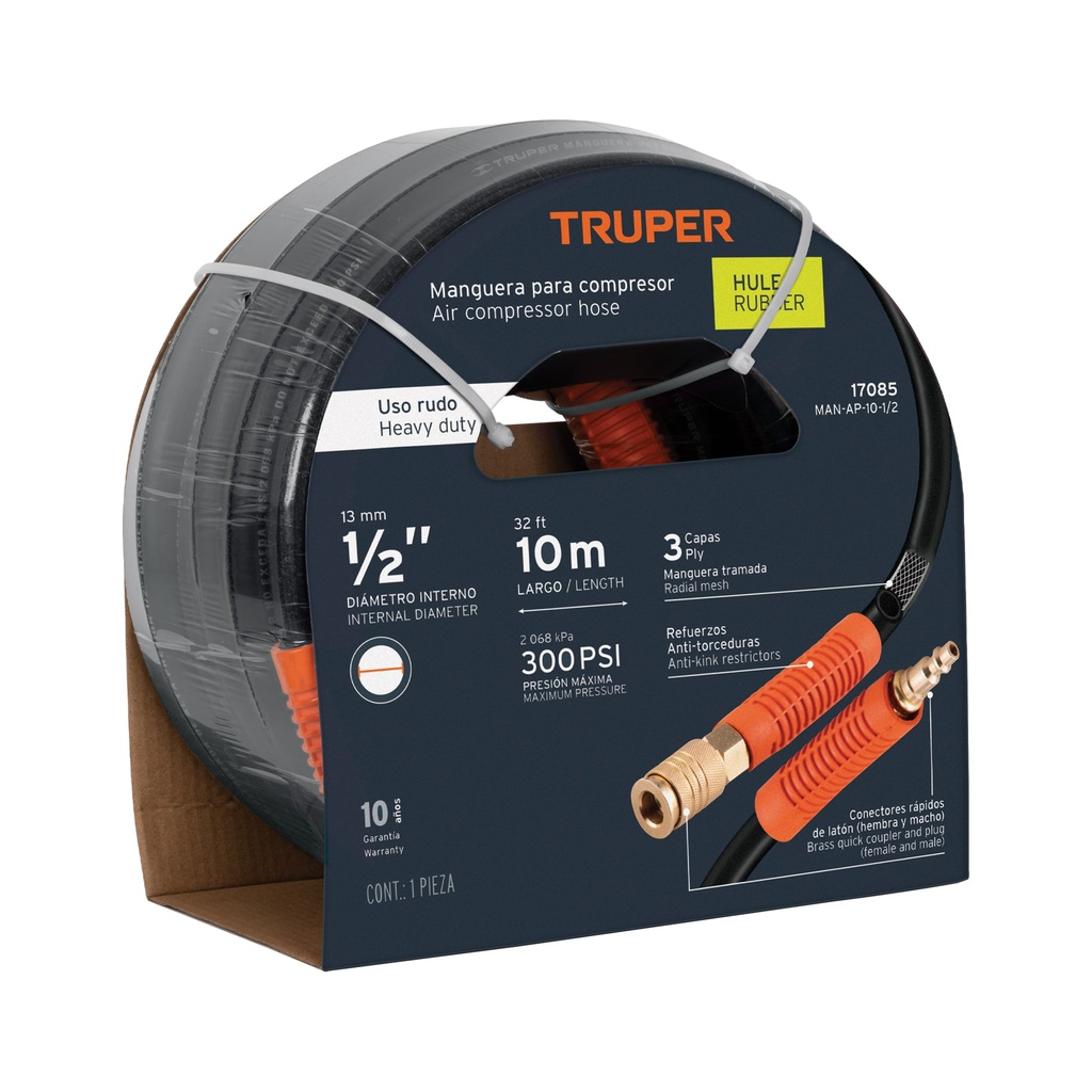 Manguera de hule para compresor, 10 m x 1/2', Truper - Pag 120