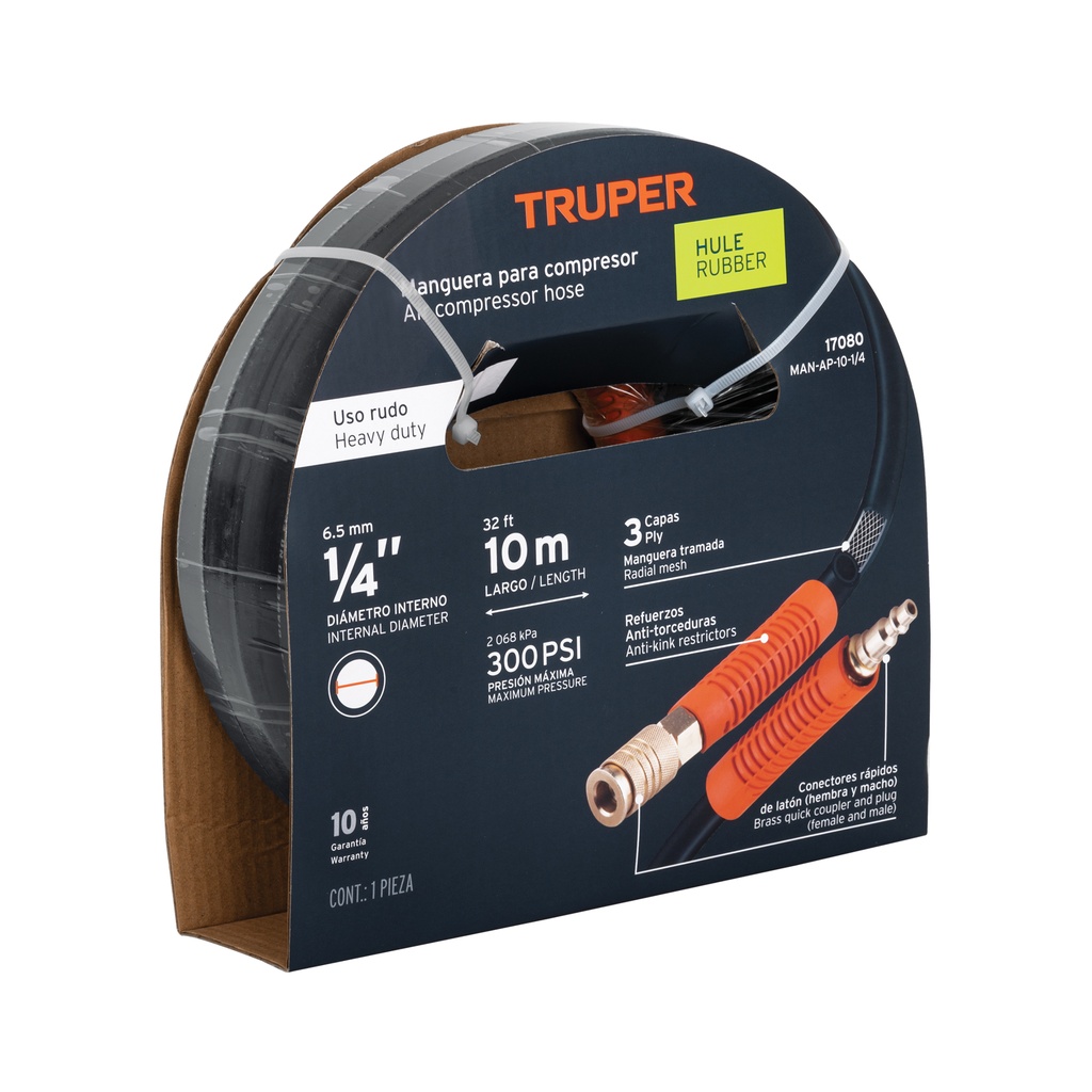 Manguera de hule para compresor, 10 m x 1/4', Truper - Pag 120
