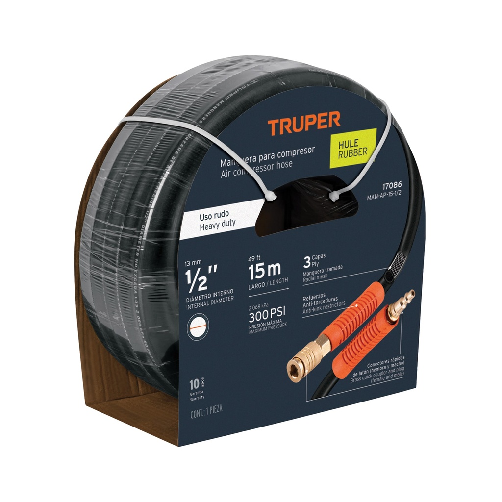 Manguera de hule para compresor, 15 m x 1/2', Truper - Pag 120