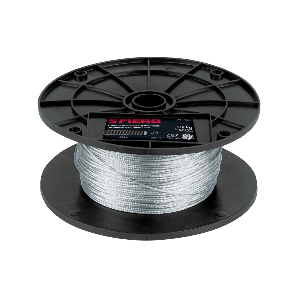 Metro de cable rígido 1/16' de acero 7x7 hilos, 300 m, Fiero - Pag 736