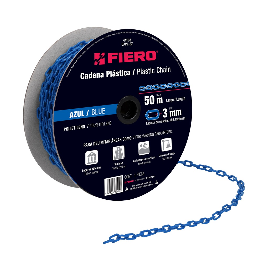 Metro de cadena de 3 mm de plástico azul, carrete de 50 m - Pag 741