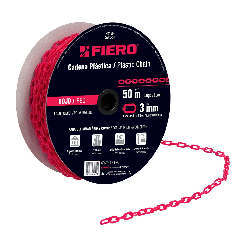 Metro de cadena de 3 mm de plástico roja, carrete de 50 m - Pag 741