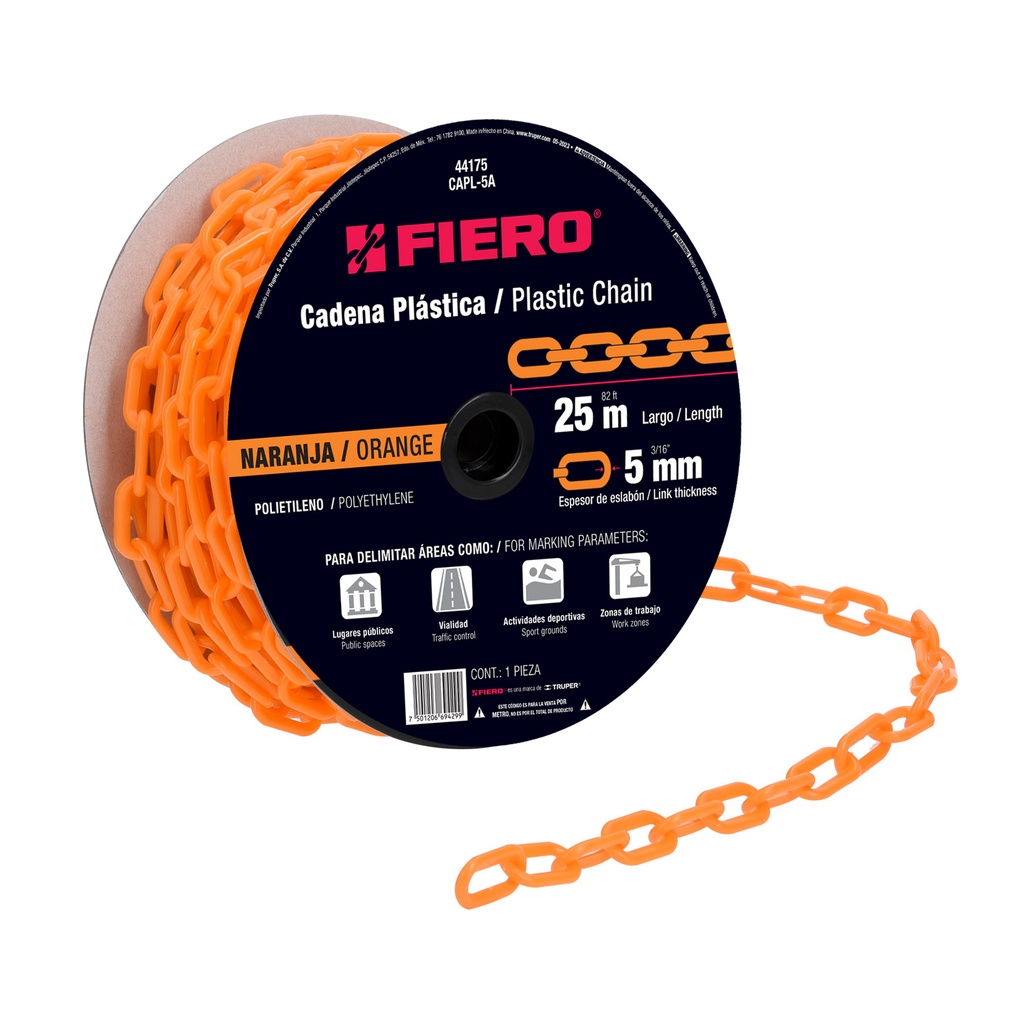 Metro de cadena de 5 mm de plástico naranja, carrete de 25 m - Pag 741