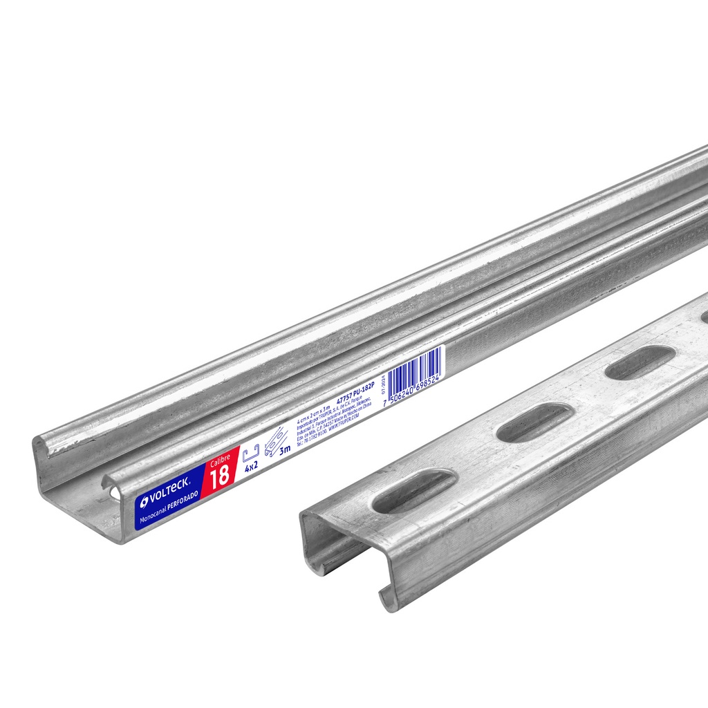 Perfil unicanal perforado de 3 m, 4 x 2 cm, cal. 18, Volteck - Pag 575