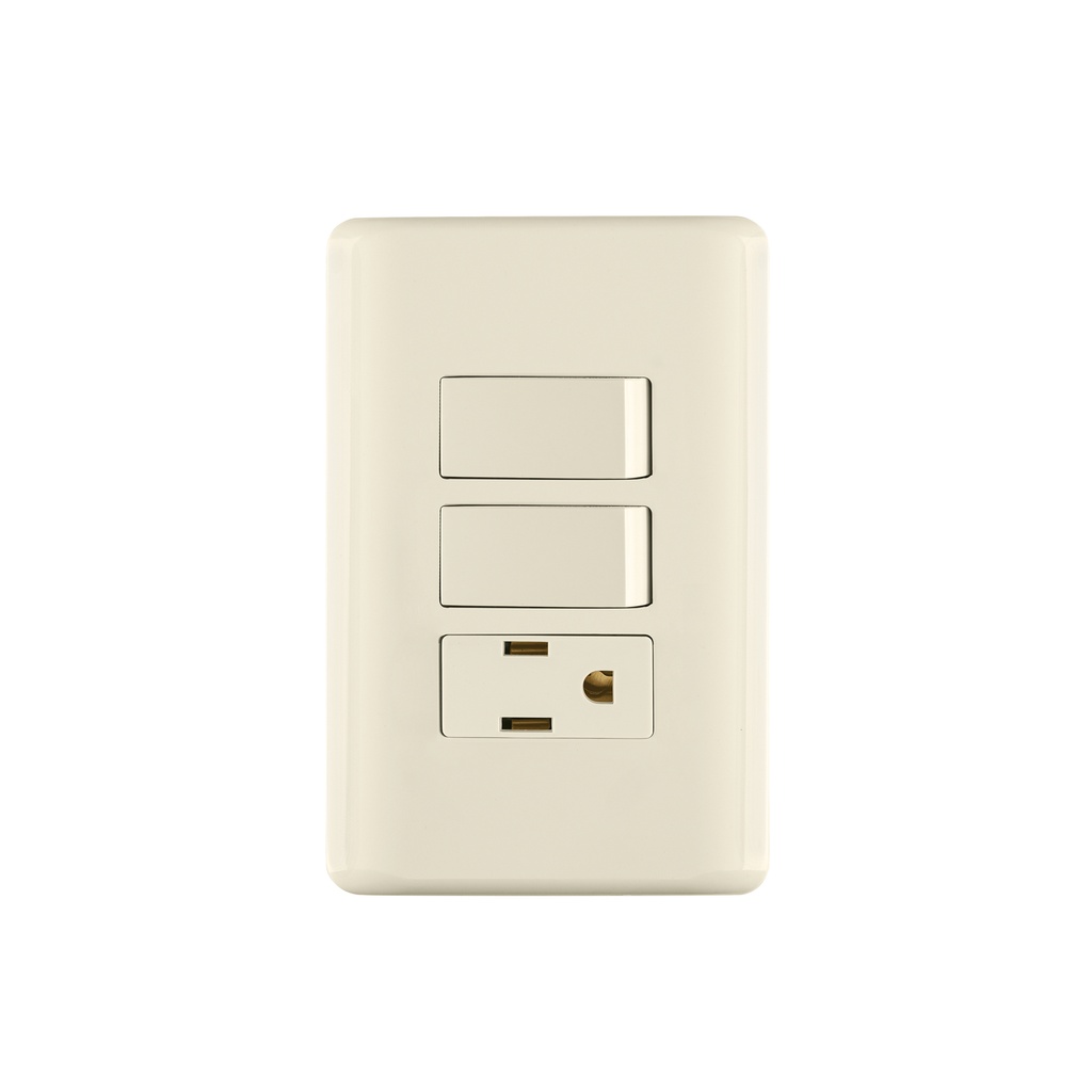 Placa armada 2 interruptores y contacto, marfil, Basic - Pag 540