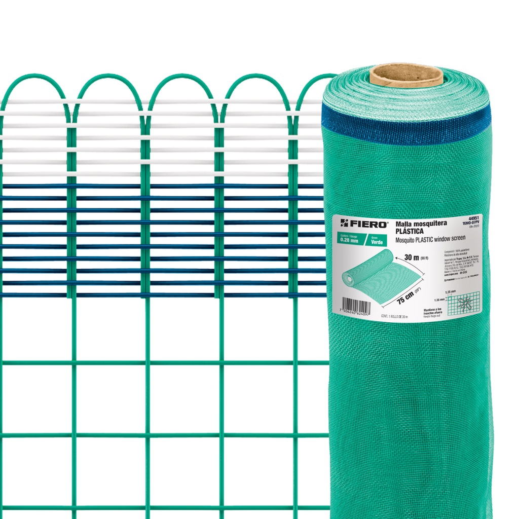 Rollo de 30 m x 0.75 m de malla mosquitera plástica verde - Pag 746