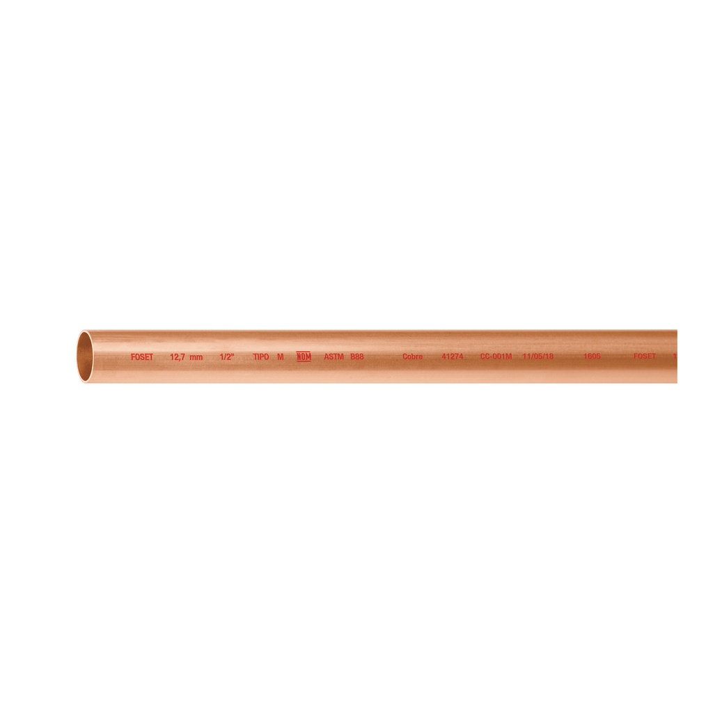Tubo de 1/2' de cobre tipo 'M' , de 3 m, Foset - Pag 710