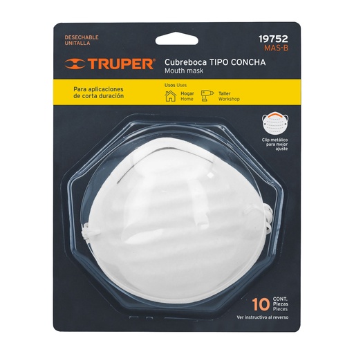 [T19752] Blíster con 10 cubrebocas para polvos tipo concha, Truper - Pag 444