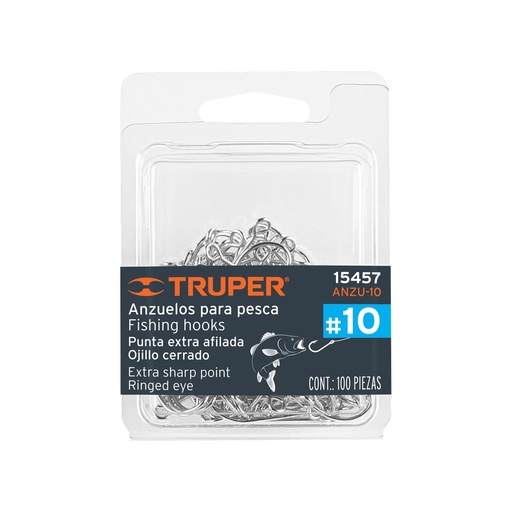 [T15457] Blíster con 100 anzuelos para pesca # 10, Truper - Pag 222