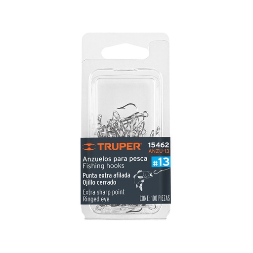 [T15462] Blíster con 100 anzuelos para pesca # 13, Truper - Pag 222