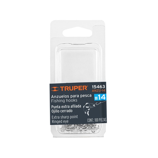 [T15463] Blíster con 100 anzuelos para pesca # 14, Truper - Pag 222