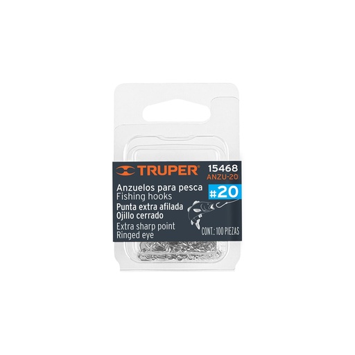 [T15468] Blíster con 100 anzuelos para pesca # 20, Truper - Pag 222