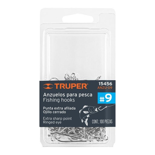[T15456] Blíster con 100 anzuelos para pesca # 9, Truper - Pag 222