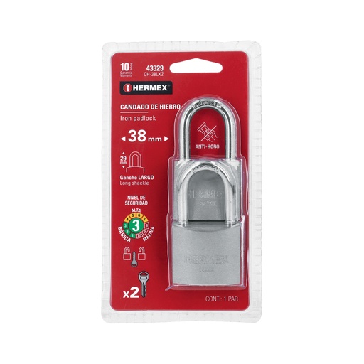 [T43329] Blíster con 2 candados de hierro de 38mm con gancho largo - Pag 771, 798