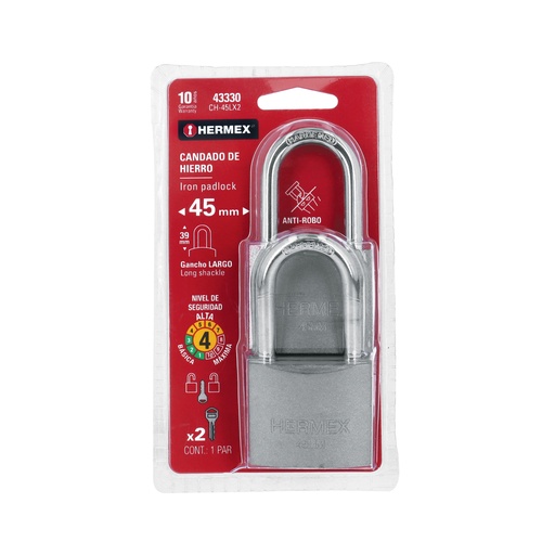[T43330] Blíster con 2 candados de hierro de 45mm con gancho largo - Pag 771, 798