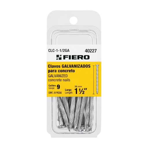[T40227] Blíster con 20 clavos galvanizados p/concreto 1-1/2', Fiero - Pag 744, 761