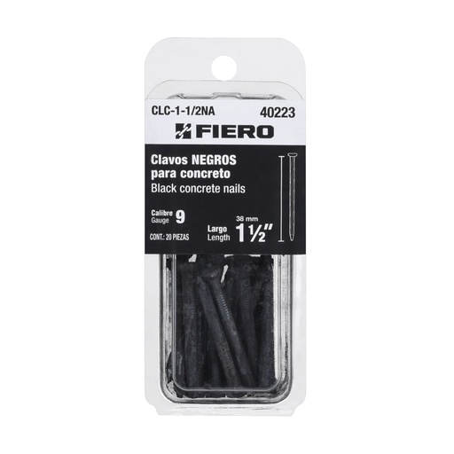 [T40223] Blíster con 20 clavos negros para concreto 1-1/2', Fiero - Pag 744, 761