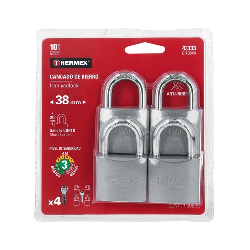 [T43333] Blíster con 4 candados de hierro de 38mm con gancho corto - Pag 771, 798