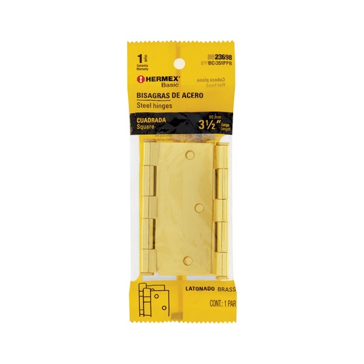 [T23698] Bolsa c/2 bisagras cuadrada 3-1/2'acero latonado, Basic - Pag 767