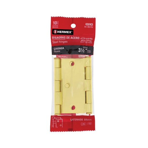 [T43243] Bolsa con 2 bisagras cuadradas 3-1/2' acero latonado, plana - Pag 766