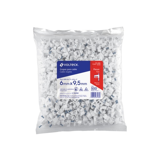 [T43046] Bolsa con 500 grapas blancas de 6 x 9.5 mm para cable plano - Pag 515