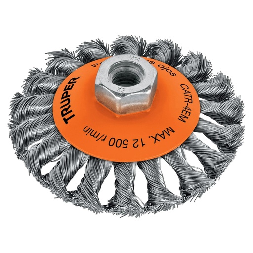 [T14188] Carda tipo cónico 4' alambre trenzado, eje M14, Truper - Pag 92